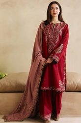 Coco By Zara Shahjahn - Winter 3PC Dhanak Embroidered Suit - BFB0179