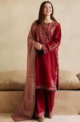 Coco By Zara Shahjahn - Winter 3PC Dhanak Embroidered Suit - BFB0179