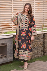 Fiona Dilara - Winter 3PC Silk Digital Printed Dress - BFB0536