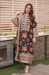 Fiona Dilara - Winter 3PC Silk Digital Printed Dress - BFB0536