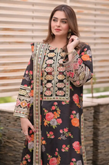 Fiona Dilara - Winter 3PC Silk Digital Printed Dress - BFB0536