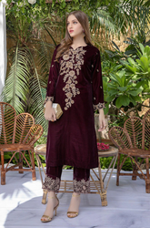 Jazmin - Winter 2PC Velvet Embroidered Suit - BFB0542