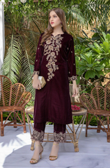 Jazmin - Winter 2PC Velvet Embroidered Suit - BFB0542