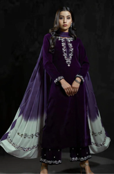 Barouqe -Winter 3PC Velvet Embroidered Suit - BFB0563
