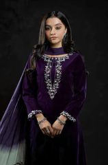 Barouqe -Winter 3PC Velvet Embroidered Suit - BFB0563