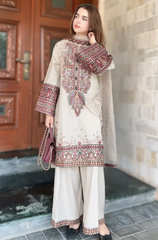 Maria .B. - Winter 3PC Dhanak Chickenkari Embroidered Suit - BFB0457
