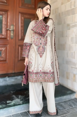 Maria .B. - Winter 3PC Dhanak Chickenkari Embroidered Suit - BFB0457
