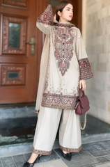 Maria .B. - Winter 3PC Dhanak Chickenkari Embroidered Suit - BFB0457