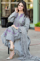 Mushq - Winter 3PC Dhanak ChickenKari Embroidered Suit- BFB0289
