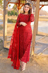 3PC Organza Embroidered Suit - BFB0105 - | BlueFery