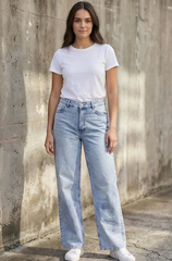 Trendy Baggy Style Women’s Jeans – Soft Blue - BFJ001