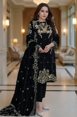 Boraque -Winter 3PC Velvet Embroidered Suit - BFB0569