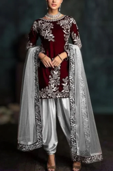 Boraque -Winter 3PC Velvet Embroidered Suit - BFB0559