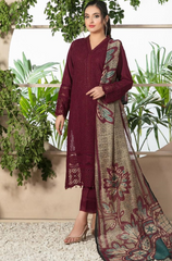 Crimson - Winter 3PC Dhanak Chicken Kari Embroidered Suit - BFB0024