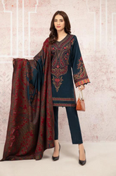 Sapphire - Winter 3PC Khaddar Embroidered Shirt With Printed Wool Shawl - BFHU065