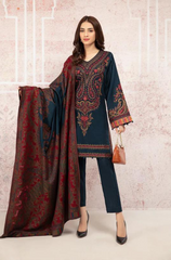 Sapphire - Winter 3PC Khaddar Embroidered Shirt With Printed Wool Shawl - BFHU065