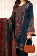 Sapphire - Winter 3PC Khaddar Embroidered Shirt With Printed Wool Shawl - BFHU065