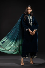 Barouqe - Winter 3PC Velvet Embroidered Suit - BFB0523
