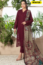 Crimson - Winter 3PC Dhanak Chicken Kari Embroidered Suit - BFB0024