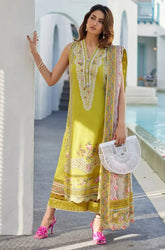 FAIZA SAQLAIN -3PC Lawn Chikankari Embroidered Shirt with Monar Embroidered Dupatta and Trousert - BFB0726