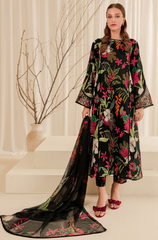 Winter 3PC Black Khaddar Digital Printed Dress - BFU0457 - | BlueFery