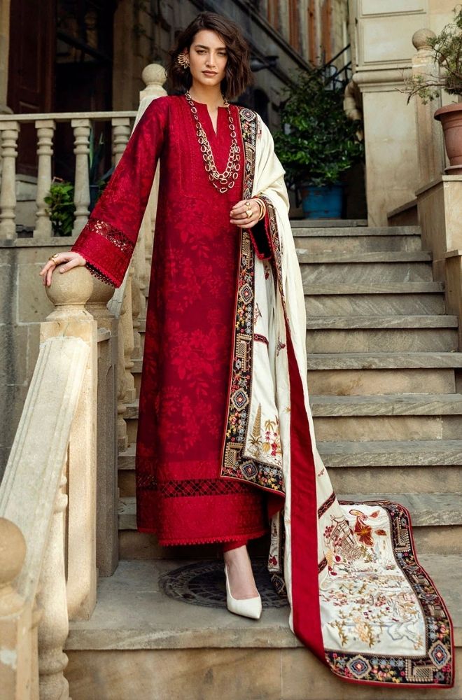 Winter 3PC Dhanak Embroidered Suit - BFB0471 - | BlueFery