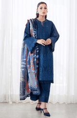 Winter 3PC Dhanak Embroidered Suit - BFB0472 - | BlueFery