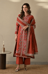 Winter 3PC Dhanak Embroidered Suit - BFB0499 - | BlueFery