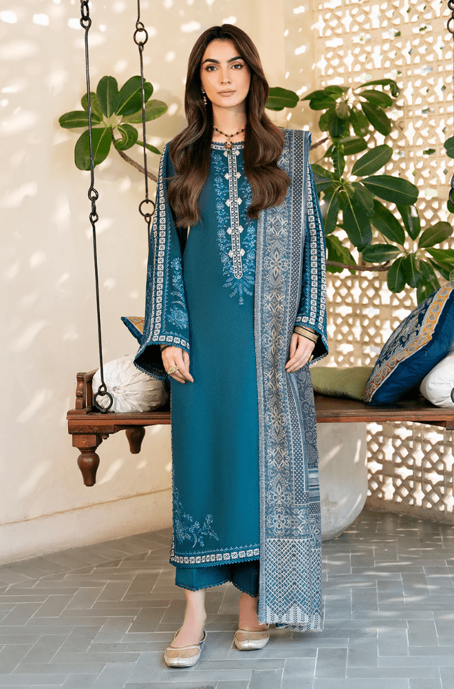 Winter 3PC Dhanak Embroidered Suit - BFB0541 - | BlueFery