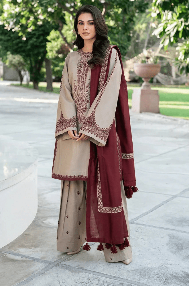 Winter 3PC Dhanak Embroidered Suit - BFU0068 - | BlueFery