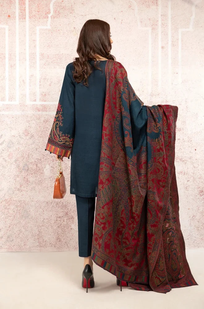 Maria.B - 3PC Dhanak Embroidered Shirt With Wool Printed Dupatta and Trouser - BFB01069