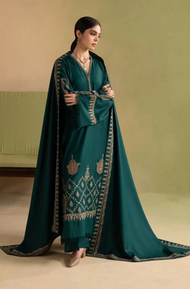 Ziva - 3PC Dhanak Embroidered Shirt With Dhanak Embroidered Dupatta and Trouser - BFB01172