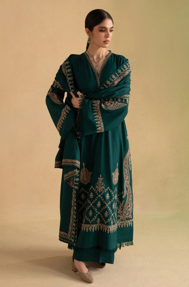 Ziva - 3PC Dhanak Embroidered Shirt With Dhanak Embroidered Dupatta and Trouser - BFB01172