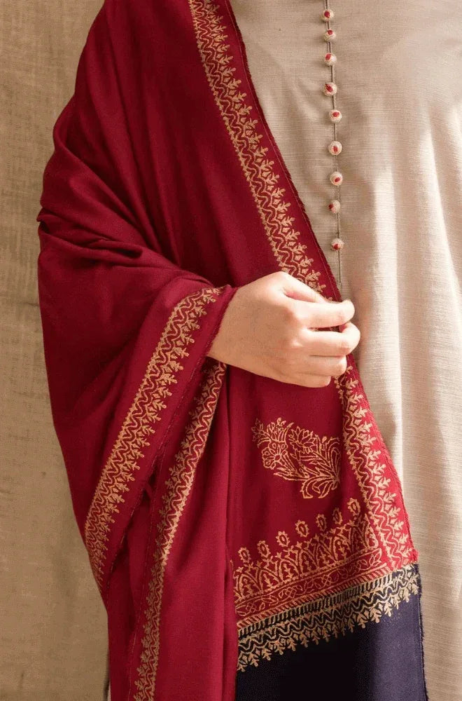 3PC Dhanak Shirt With Dhanak Embroidered Dupatta and Trouser - BFB0956