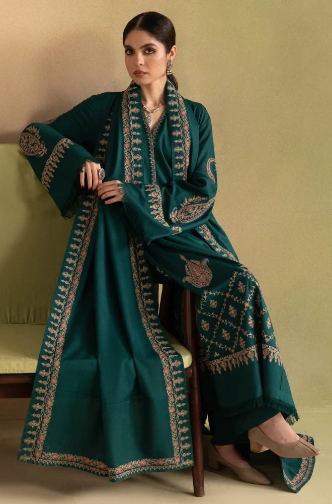 Ziva - 3PC Dhanak Embroidered Shirt With Dhanak Embroidered Dupatta and Trouser - BFB01172