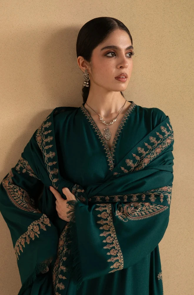 Ziva - 3PC Dhanak Embroidered Shirt With Dhanak Embroidered Dupatta and Trouser - BFB01172