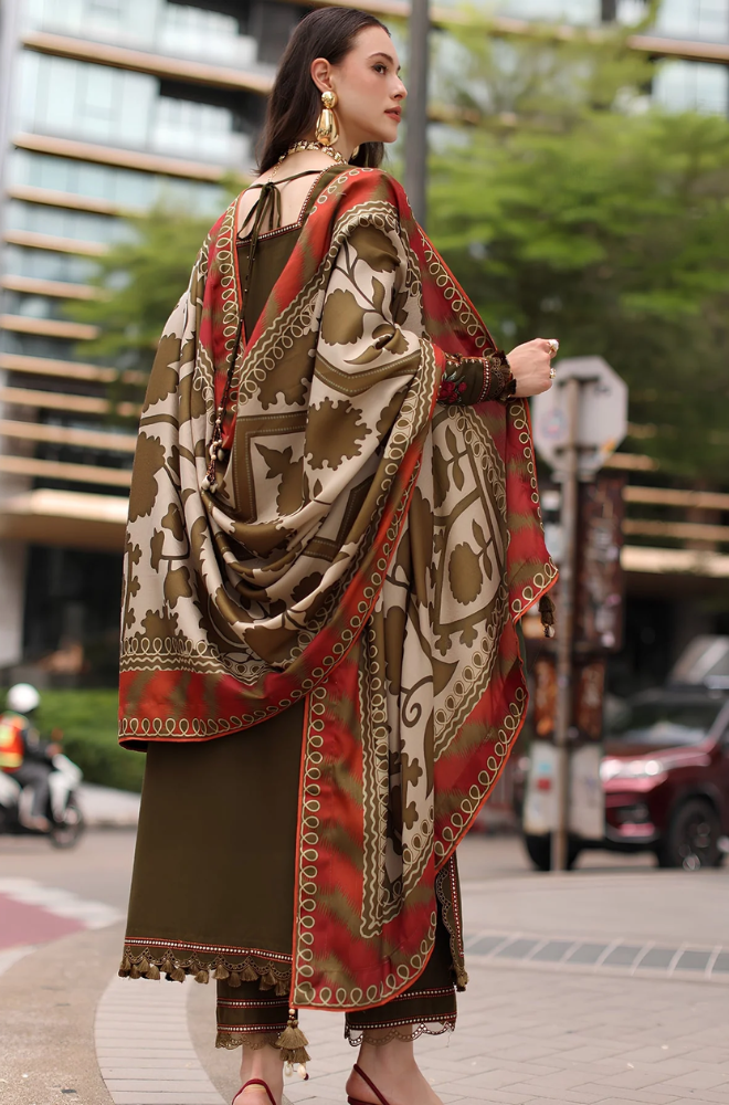 Charizma - 3PC Embroidered Dhanak Front Shirt With Pashmina Printed Dupatta and Trouser - BFB01176