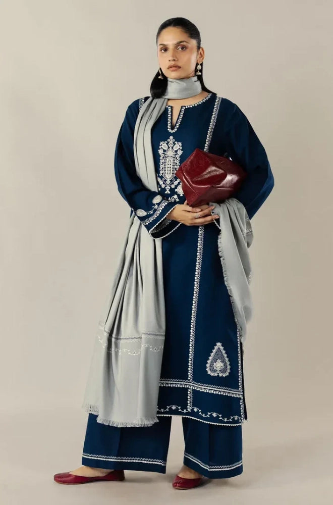 Zara Shahjahan - 3PC Dhanak Embroidered Shirt WIth Dhanak Printed Dupatta and Trouser - BFB0957