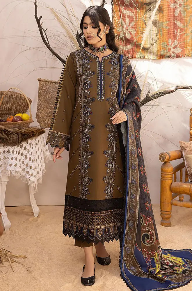 Binilyas - 3PC Dhanak Embroidered Shirt With Dhanak Printed Dupatta and Toruser - BFB01066