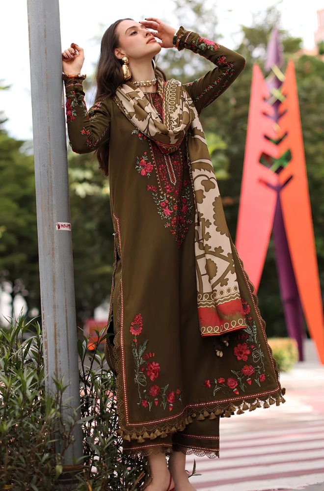 Charizma - 3PC Embroidered Dhanak Front Shirt With Pashmina Printed Dupatta and Trouser - BFB01176