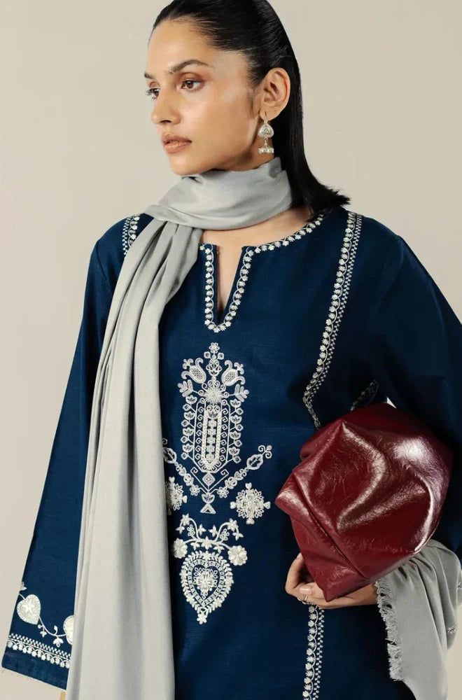 Zara Shahjahan - 3PC Dhanak Embroidered Shirt WIth Dhanak Printed Dupatta and Trouser - BFB0957