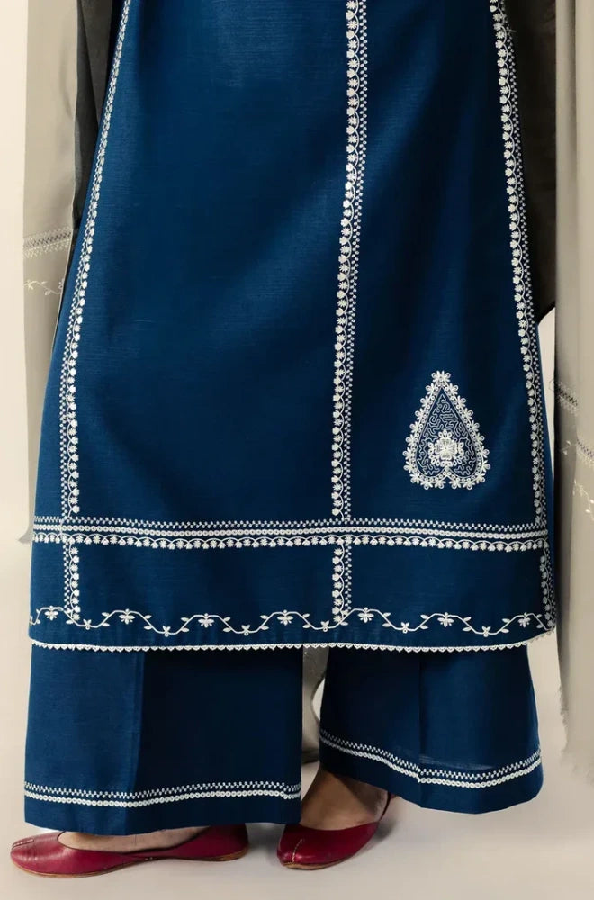 Zara Shahjahan - 3PC Dhanak Embroidered Shirt WIth Dhanak Printed Dupatta and Trouser - BFB0957