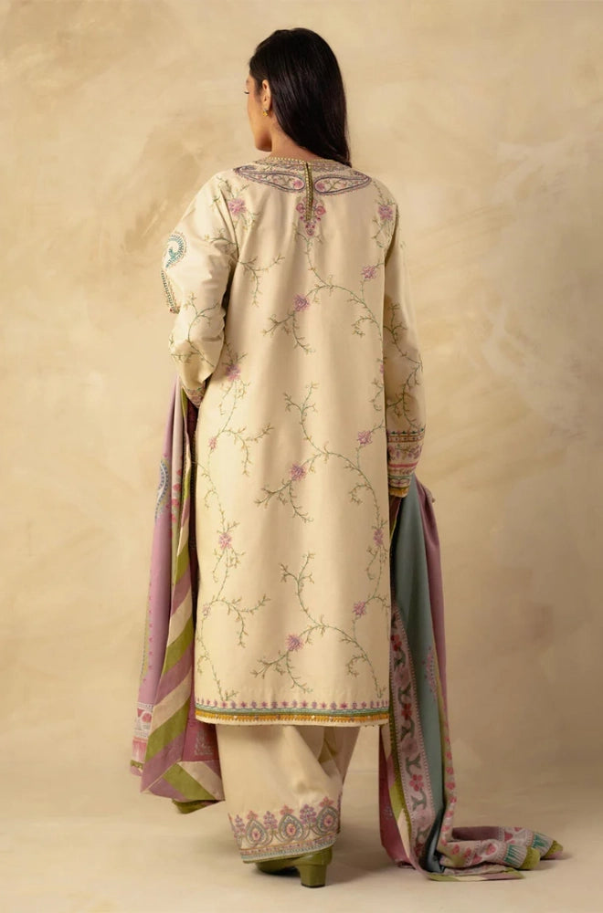 Zara Shahjahan - 3PC Dhanak Embroidered Shirt With Twill Printed Dupatta and Trouser - BFB0915