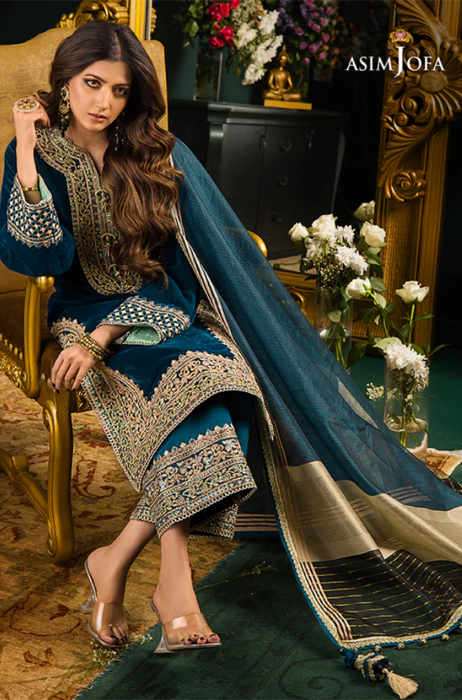 Asim Jofa - 3PC Velvet Embroidered Suit - BFB0162