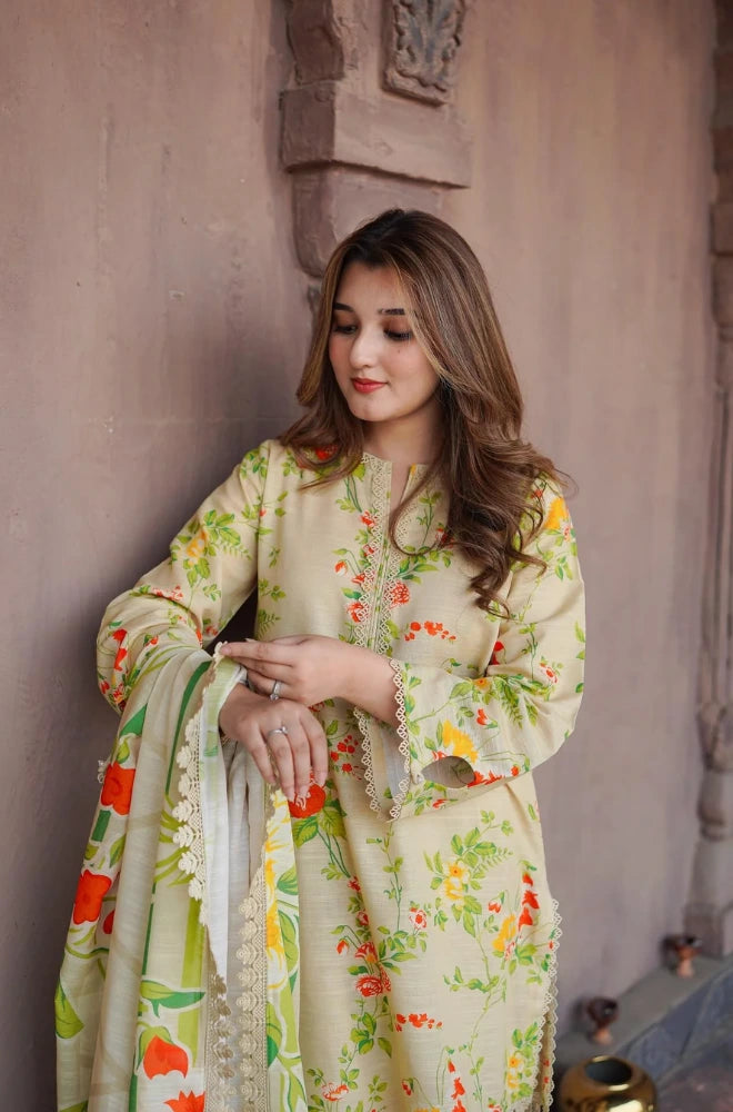 3PC Karandi Printed Shirt With Karandi Printed Dupatta and Trouser - BFB0937
