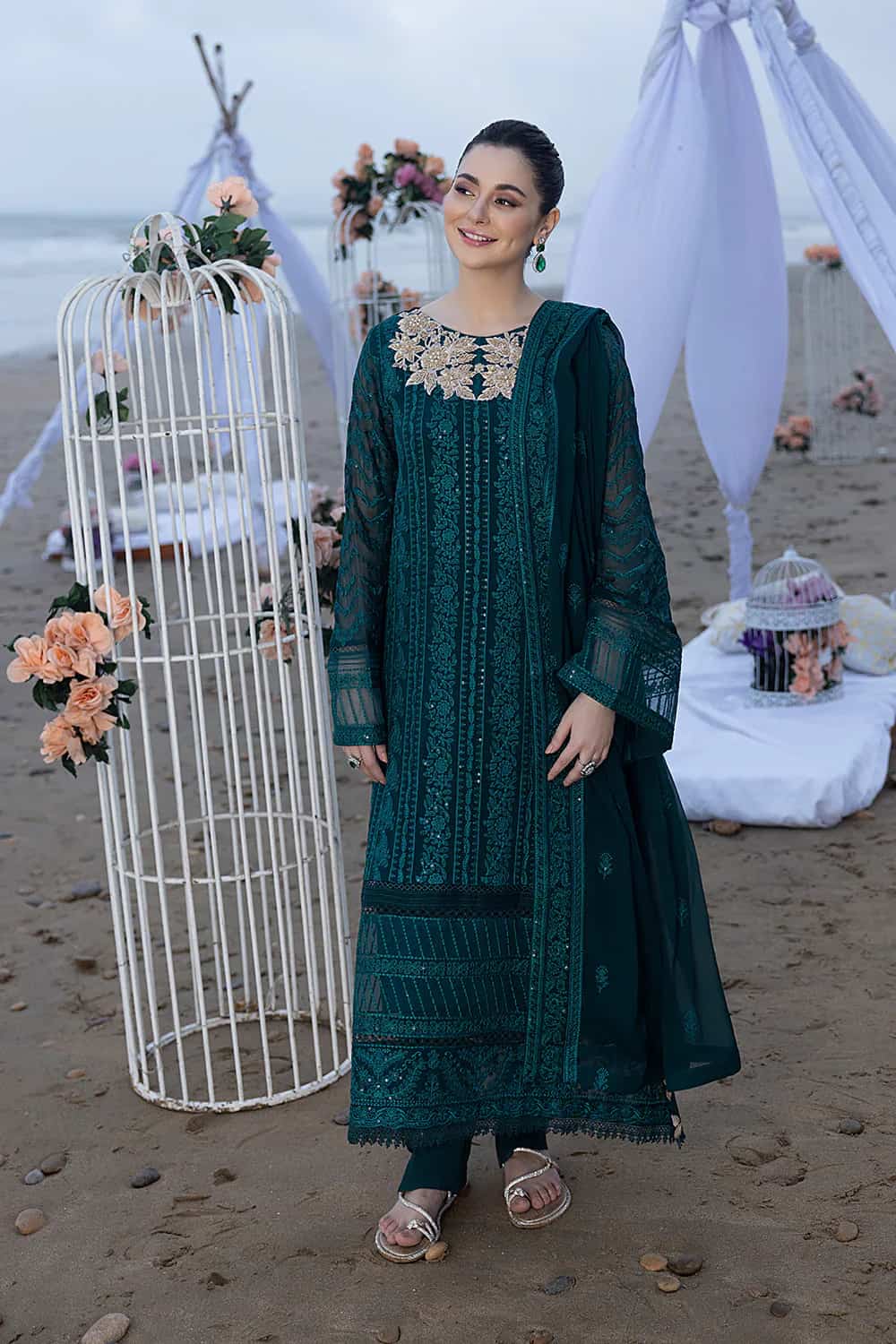AZURE - 3PC Lawn Embroidered Shirt with Chiffon Embroidered Dupatta and Trouser - BFB0825