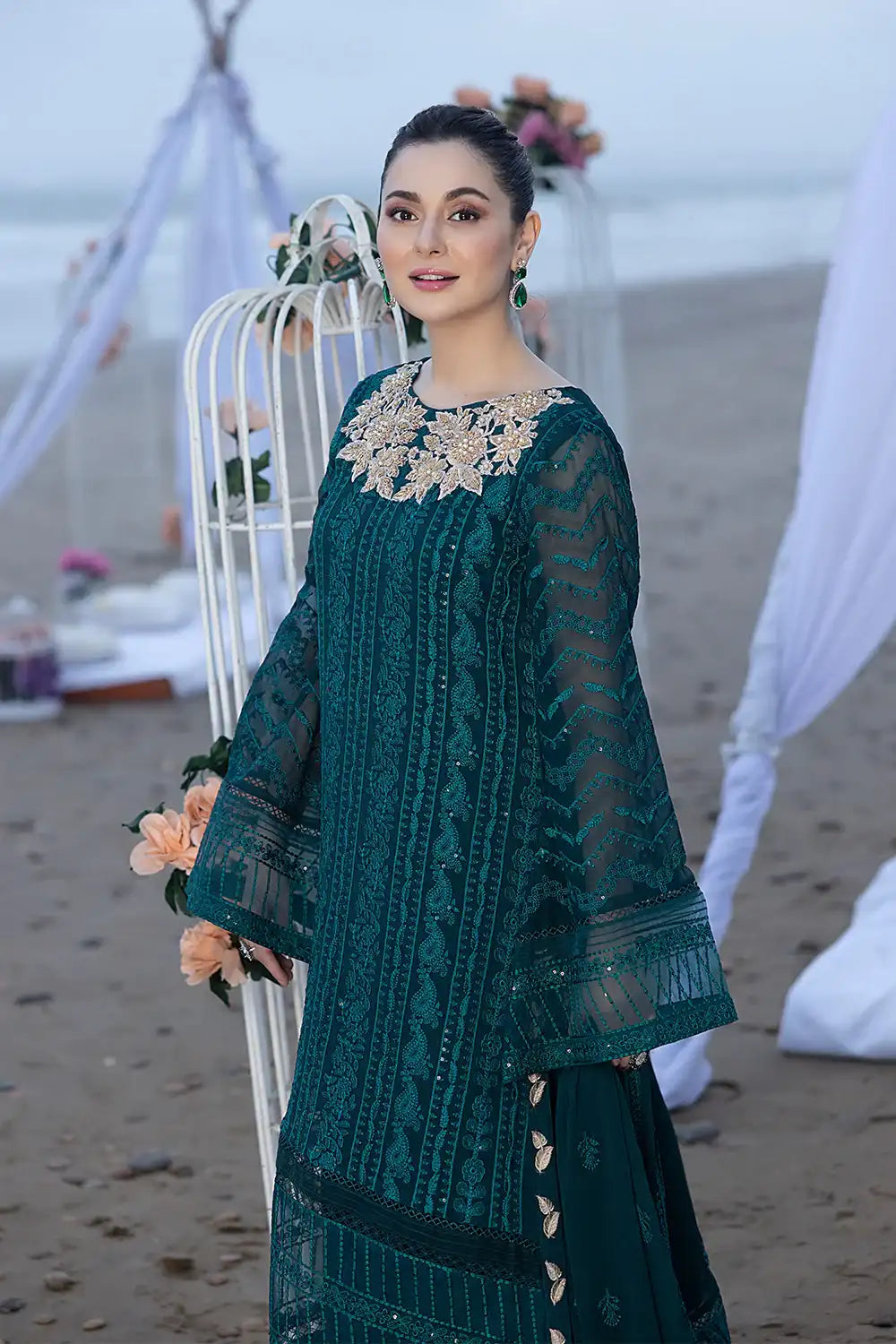AZURE - 3PC Lawn Embroidered Shirt with Chiffon Embroidered Dupatta and Trouser - BFB0825