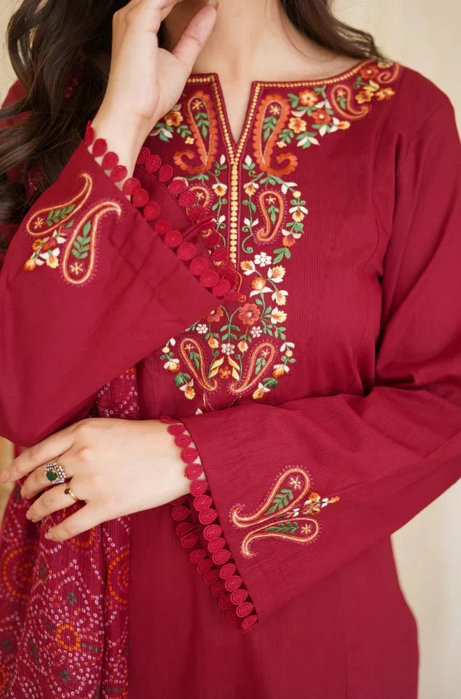 Aisling - 3PC Dhanak Embroidered Shirt With Pashmina Printed Dupatta and Trouser - BFB01177