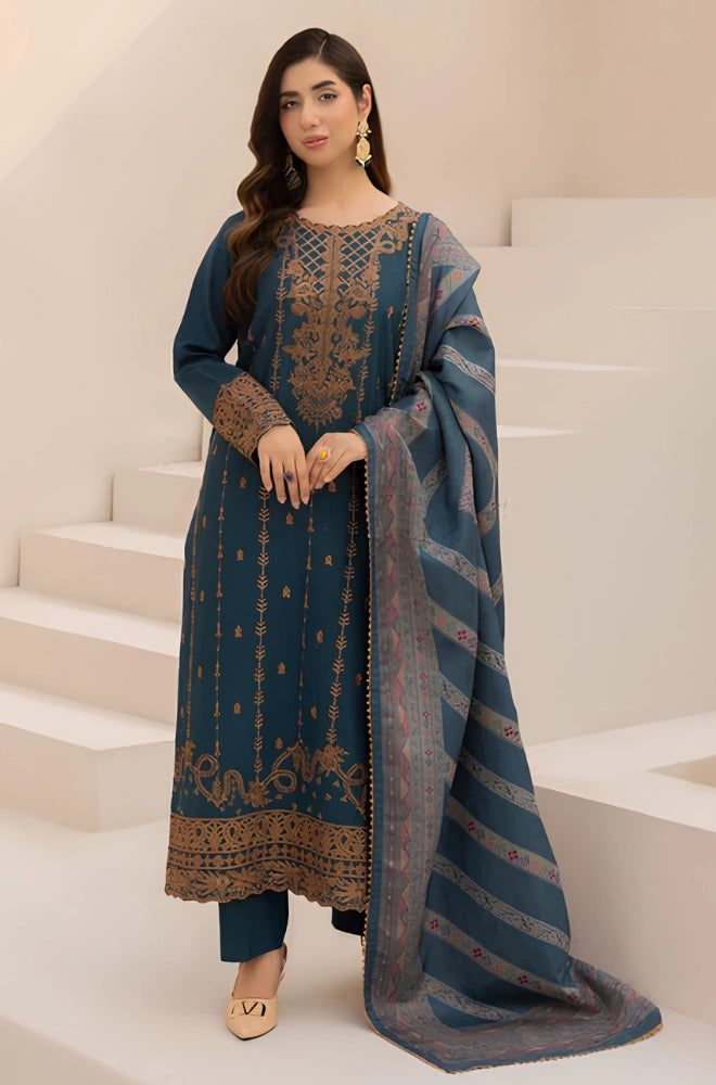 Mohagni - 3PC Dhanak Embroidered Shirt With Dhanak Printed Dupatta and Trouser - BFB01065