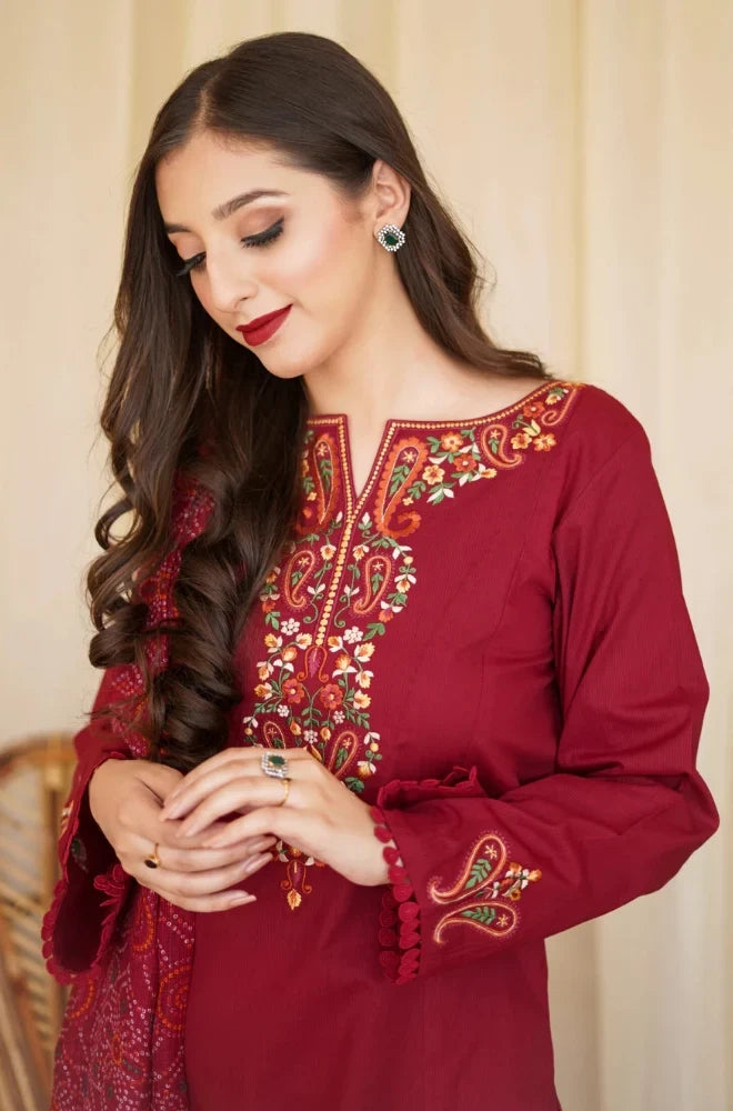 Aisling - 3PC Dhanak Embroidered Shirt With Pashmina Printed Dupatta and Trouser - BFB01177